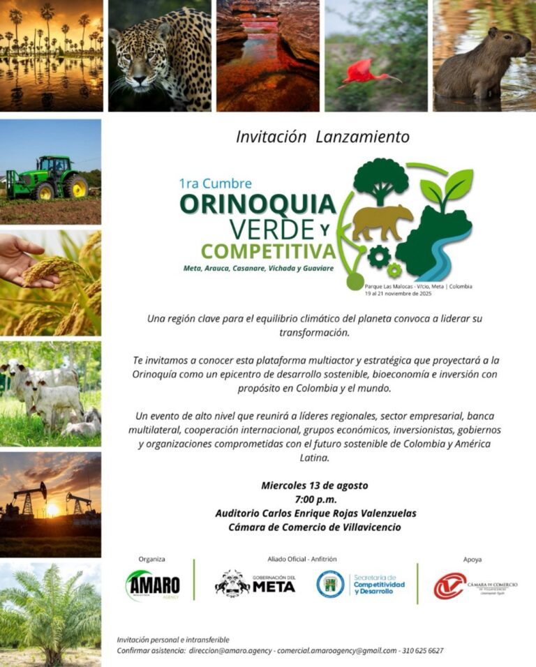 En la Cámara de comercio de Villavicencio se hará el Lanzamiento oficial de la 1.ª Cumbre Orinoquía Verde y Competitiva, este 13 de agosto