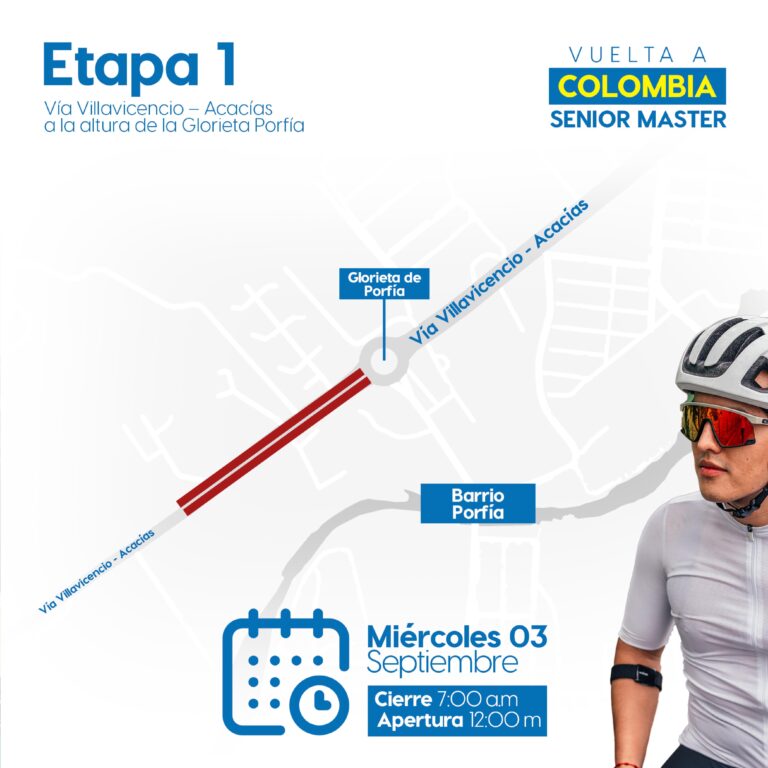 ESTOS SERÁN LOS CIERRES VIALES EN VILLAVICENCIO POR LA VUELTA A COLOMBIA SENIOR MASTER 2025
