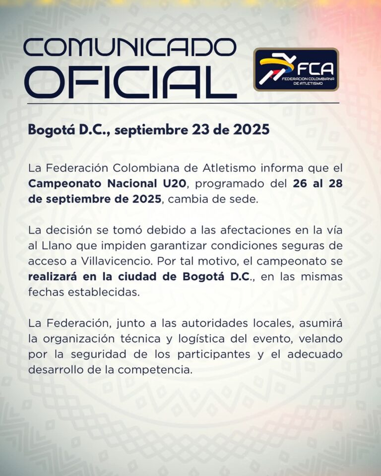 Trasladan a Bogotá la sede del Campeonato Panamericano U20.