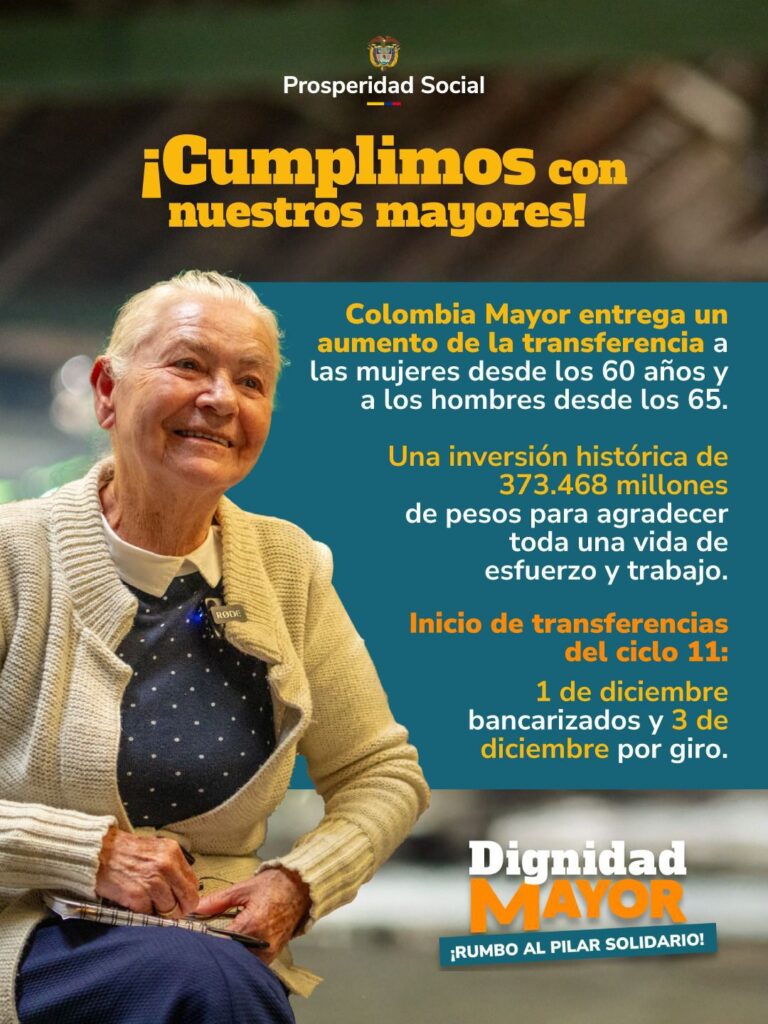 Colombia Mayor: inicia el ciclo 11 con aumento de transferencia para personas mayores de 60 años