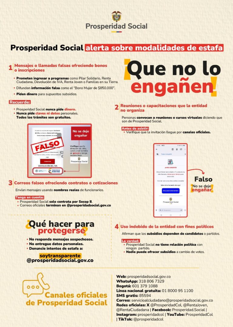 ¡Tengan cuidado! Prosperidad Social alerta sobre modalidades de estafa